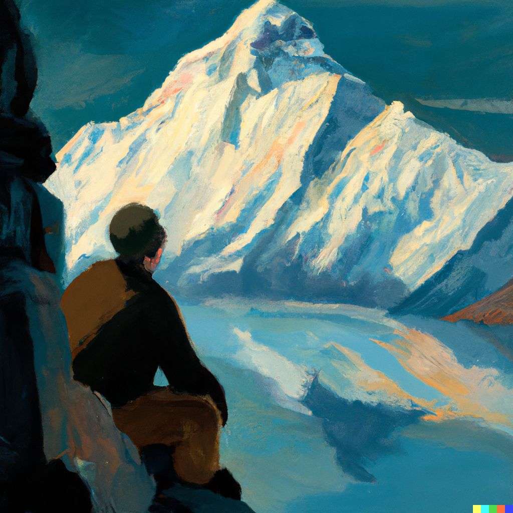 someone gazing at Mount Everest, painting by Edward Hopper